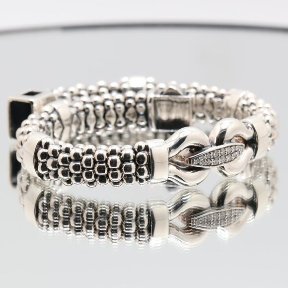 Authentic Lagos Caviar Sterling Silver 16 Cluster Diamond Bracelet - Picture 1 of 10